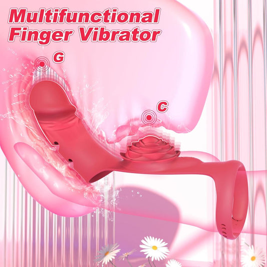 Rose Finger Vibrator 2 in 1 Finger Vibrator 9 Modes G - Spot Stimulation Waterproof