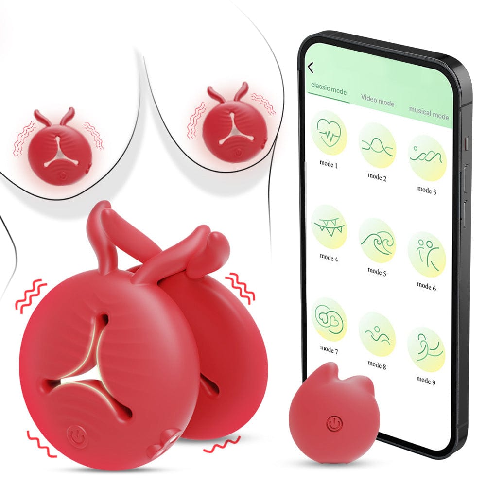 Rabbit Vibrating Nipple Clamps BDSM Toy with APP & Remote Control
