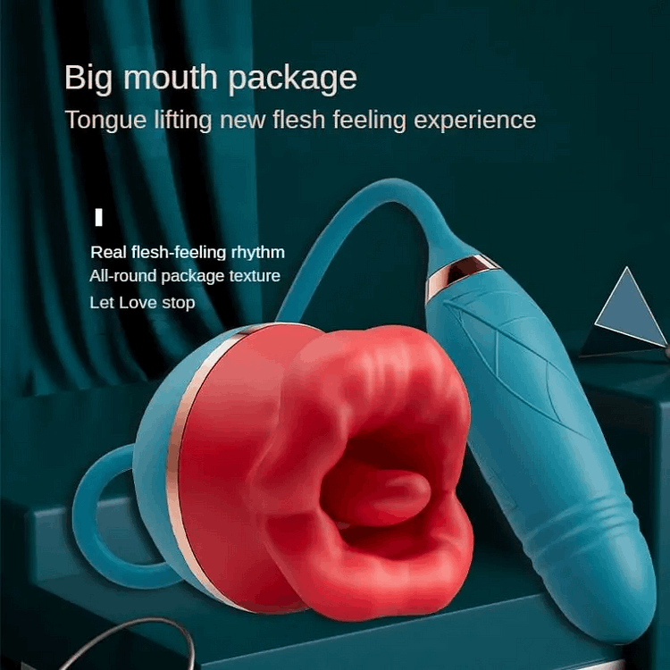 3 In1 Big Mouth Sucking Tongue Licking Vibrator & Thrusting Bullet Vibrator