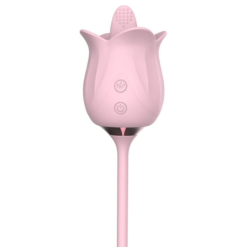 3-in-1 Blooming Sexy Pink Rose Toy Rotating Pearls Telescopic Tongue-licking Vibrator