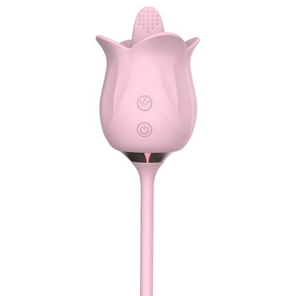 3-in-1 Blooming Sexy Pink Rose Toy Rotating Pearls Telescopic Tongue-licking Vibrator