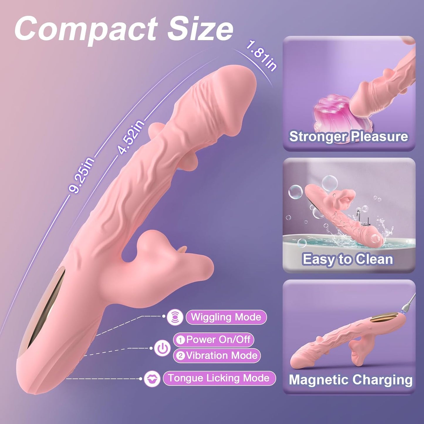 3 in 1 Rose Muncher Rabbit G Spot Vibrator with 6 Wiggling 7 Licking & 10 Vibrating Modes