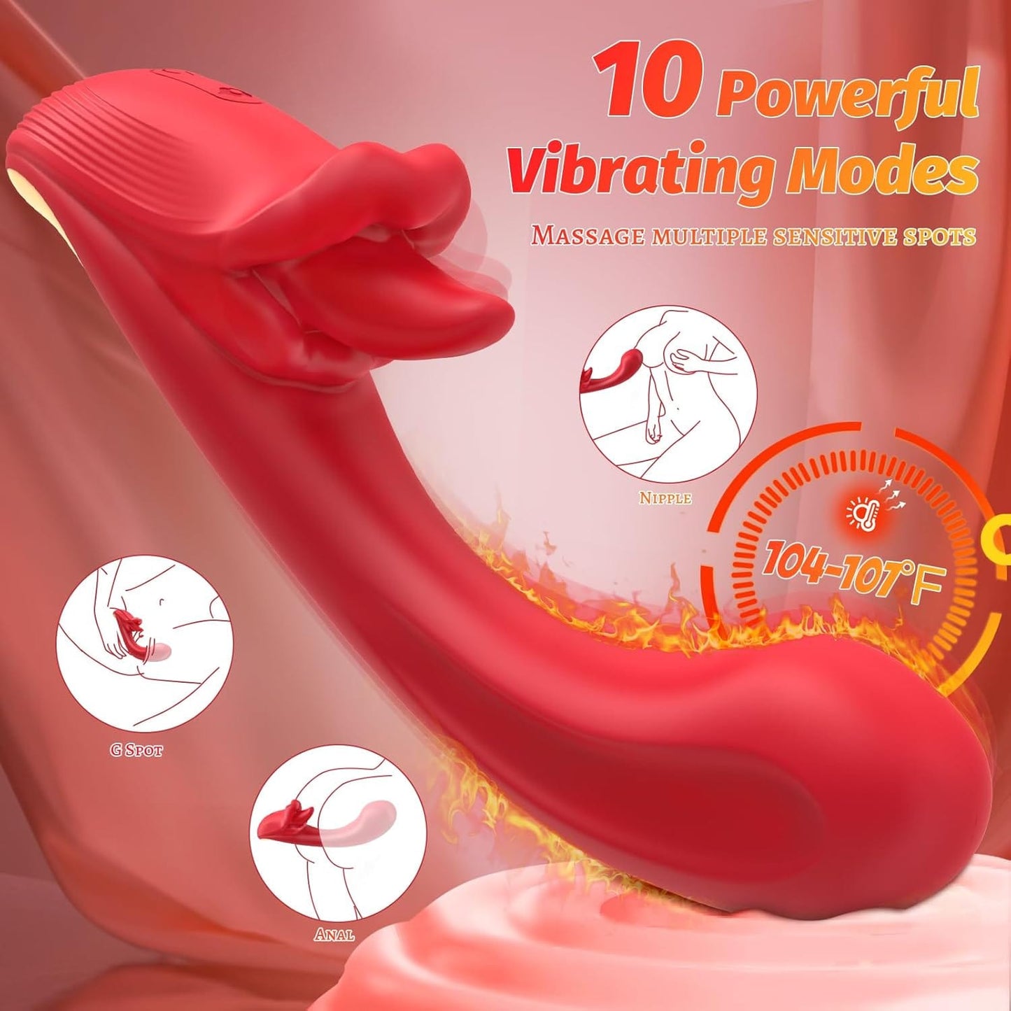 Angel Kiss 4 In 1 Rotating Tongue Licking Vibrating G-Spot Dildo Vibrator
