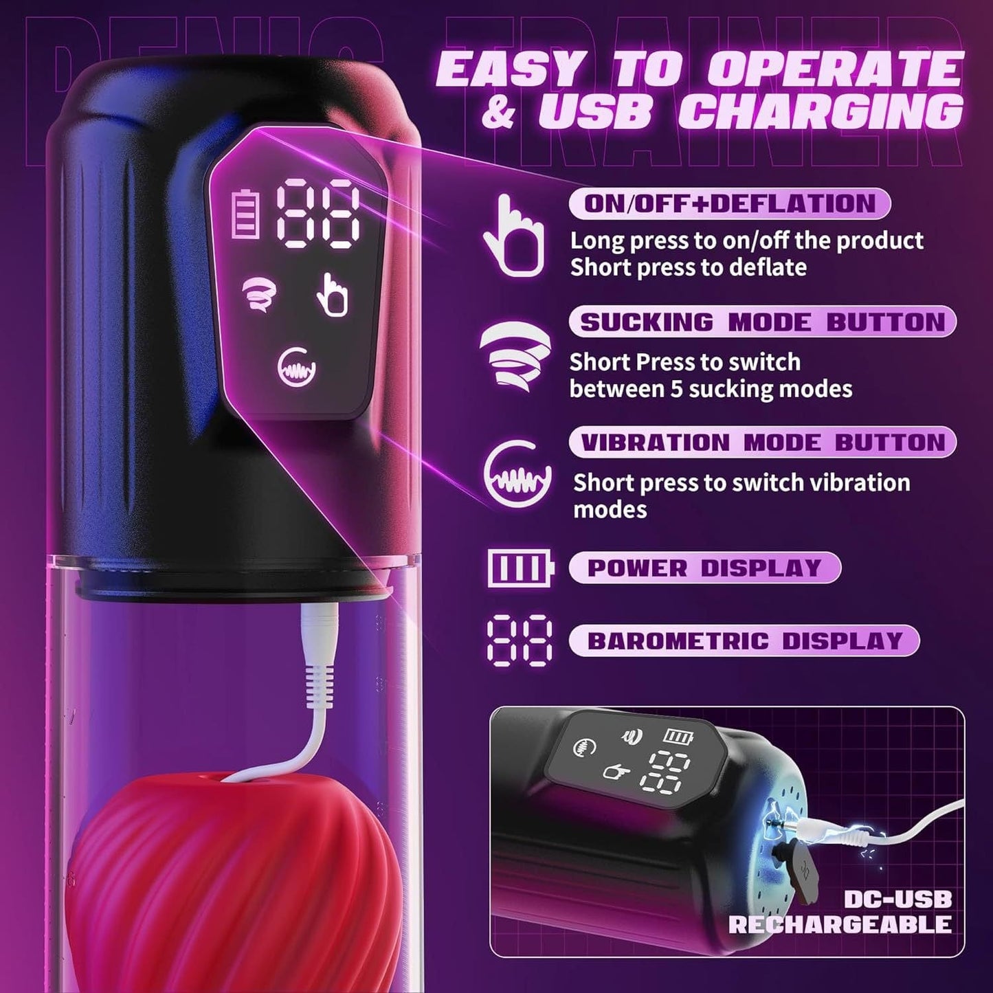 Automatic Suction Vibration Penis Enlargement Pump with Rose Shaped Inner Sleeve