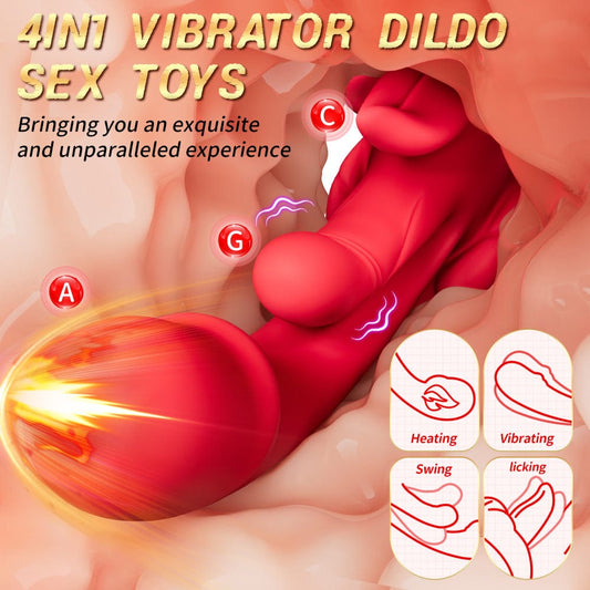 4 In 1 Rose Tongue Swing Vibrating G-Spot Clitoral Stimulation Dildo Machine