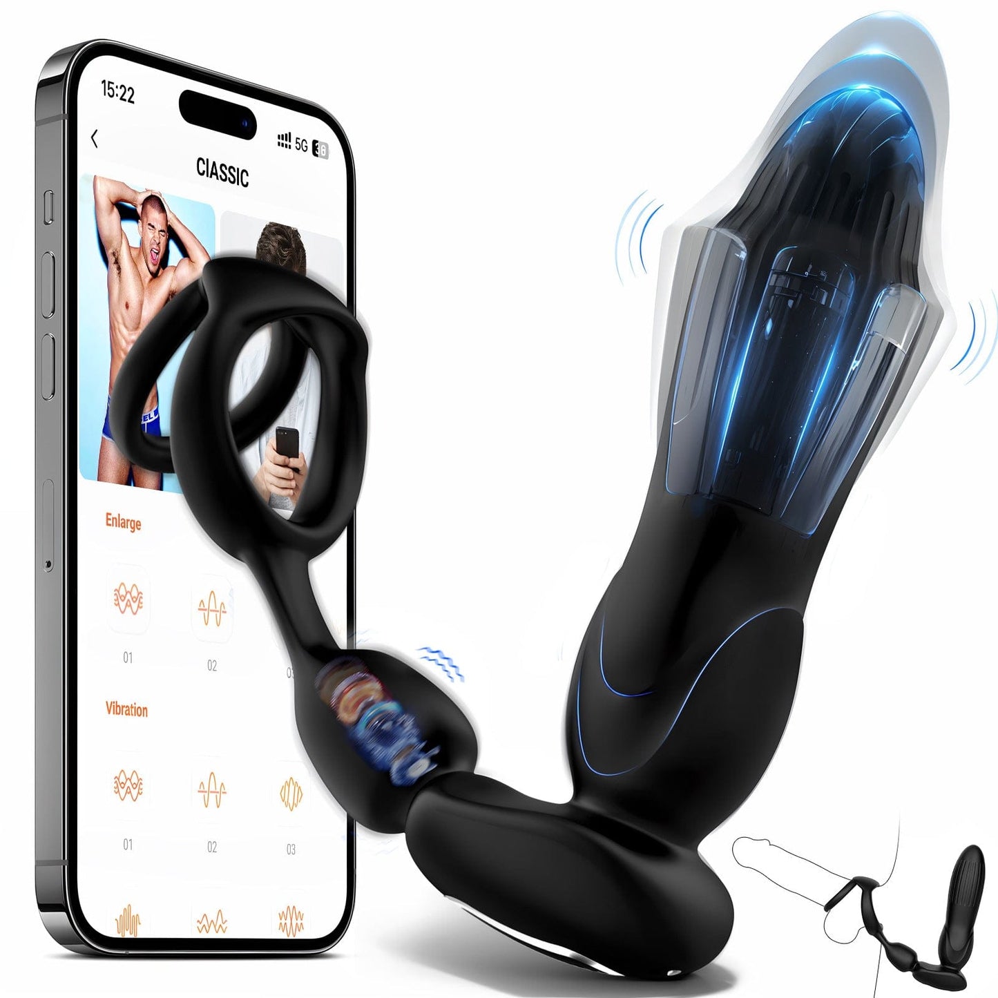 Starship Prostate Massager Vibrating Inflating Expanding Anal Toy with Dual Rings