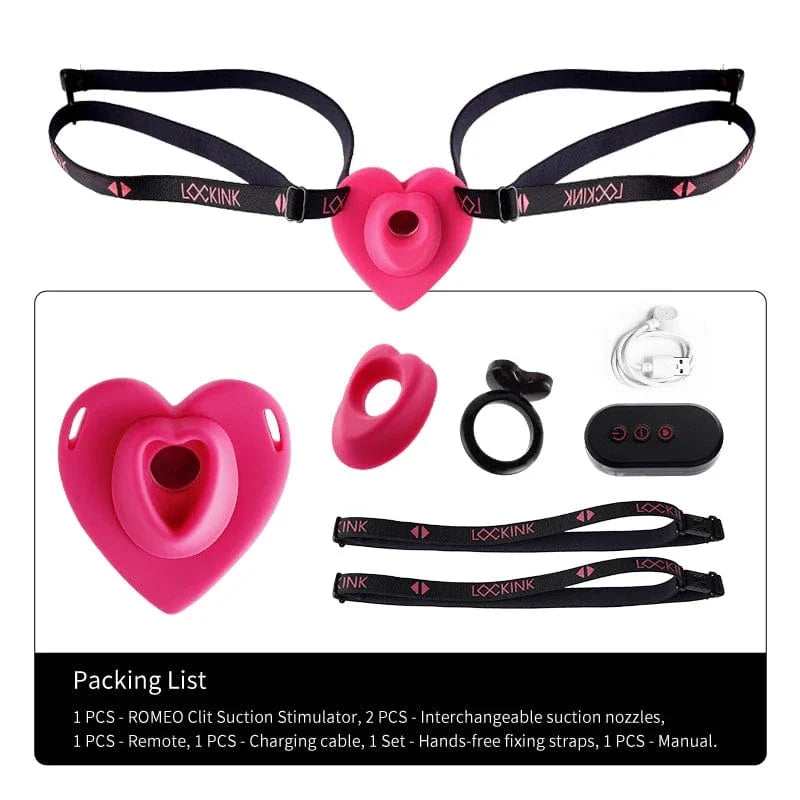 Lockink Pink Love-shaped Wearable Clitoral Suction Vibrator With Remote Control
