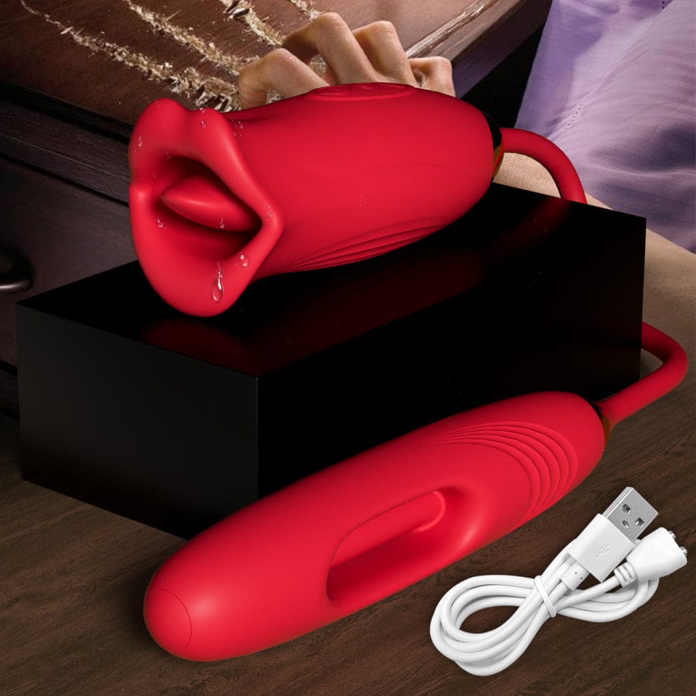 Rose Muncher Lip Tongue Suction Vibrator With Patting Dildo Vibrator