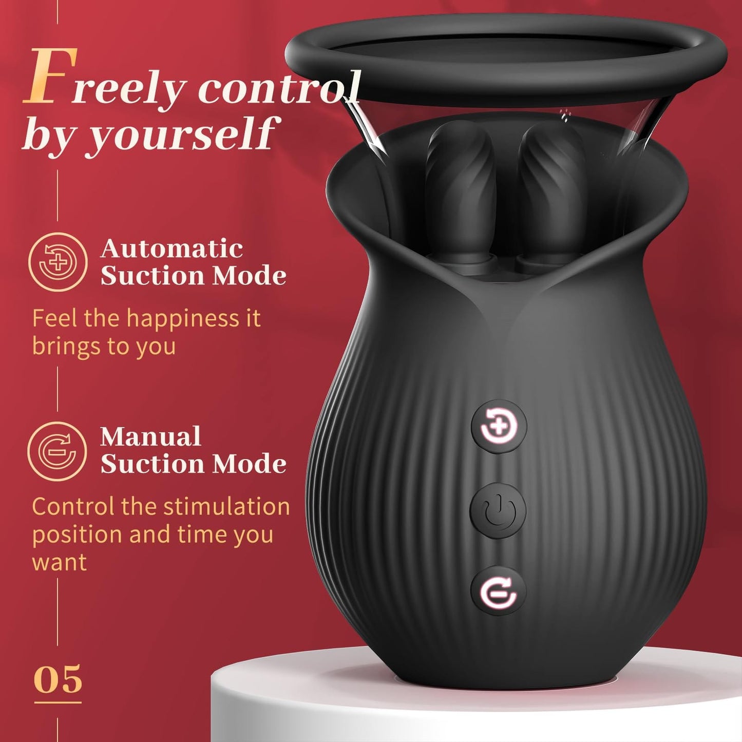 Rose Romeo - 3in1 Rose Sex Toy with 2 Suction Cups, Adult Toys Female Clitoral Nipple Vibrators with 10 Licking Sucking Vibrating