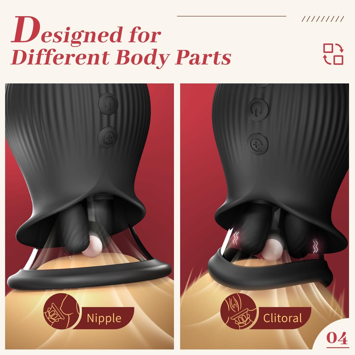 Rose Romeo - 3in1 Rose Sex Toy with 2 Suction Cups, Adult Toys Female Clitoral Nipple Vibrators with 10 Licking Sucking Vibrating