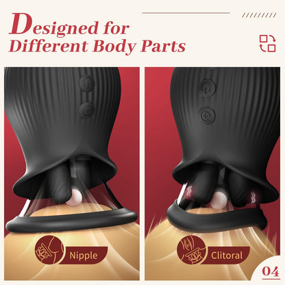 Rose Romeo - 3in1 Rose Sex Toy with 2 Suction Cups, Adult Toys Female Clitoral Nipple Vibrators with 10 Licking Sucking Vibrating