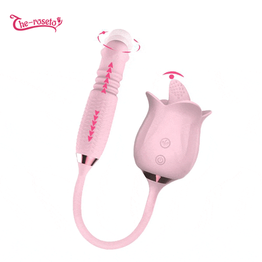 3-in-1 Blooming Sexy Pink Rose Toy Rotating Pearls Telescopic Tongue-licking Vibrator