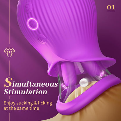 Rose Romeo - 3in1 Rose Sex Toy with 2 Suction Cups, Adult Toys Female Clitoral Nipple Vibrators with 10 Licking Sucking Vibrating
