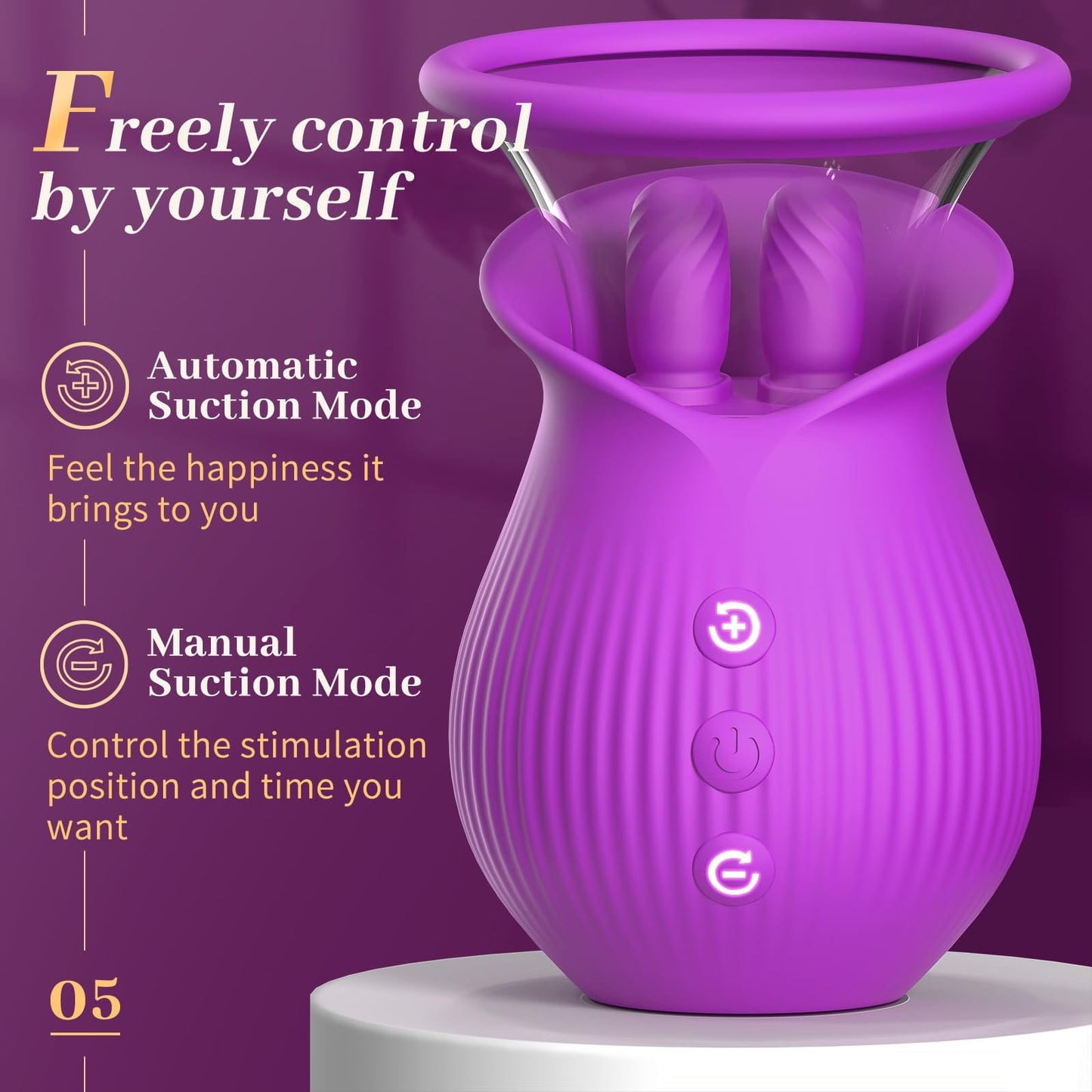 Rose Romeo - 3in1 Rose Sex Toy with 2 Suction Cups, Adult Toys Female Clitoral Nipple Vibrators with 10 Licking Sucking Vibrating