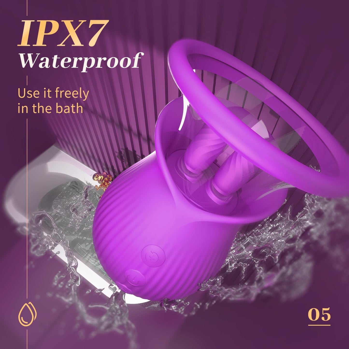 Rose Romeo - 3in1 Rose Sex Toy with 2 Suction Cups, Adult Toys Female Clitoral Nipple Vibrators with 10 Licking Sucking Vibrating