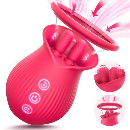 Rose Romeo - 3in1 Rose Sex Toy with 2 Suction Cups, Adult Toys Female Clitoral Nipple Vibrators with 10 Licking Sucking Vibrating